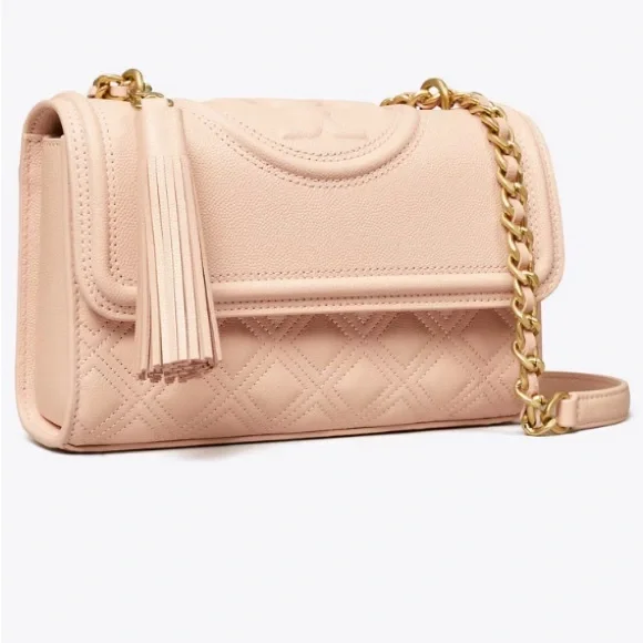 Tory Burch Pink Polished Grain Quilted Small Fleming Crossbody Bag - Picture 1 of 9